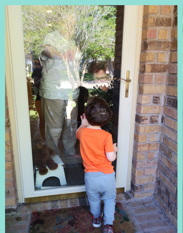 toddler visiting grandparents front porch