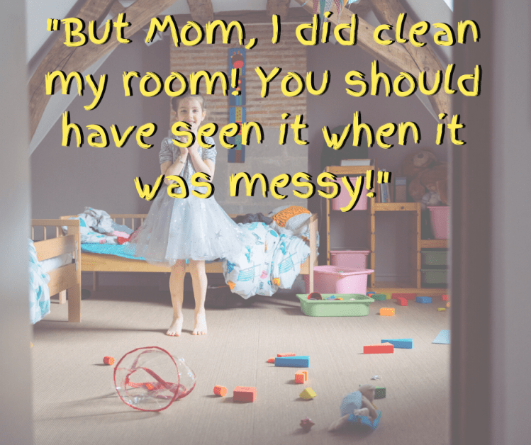 messy kid's room, waiting for child to clean room