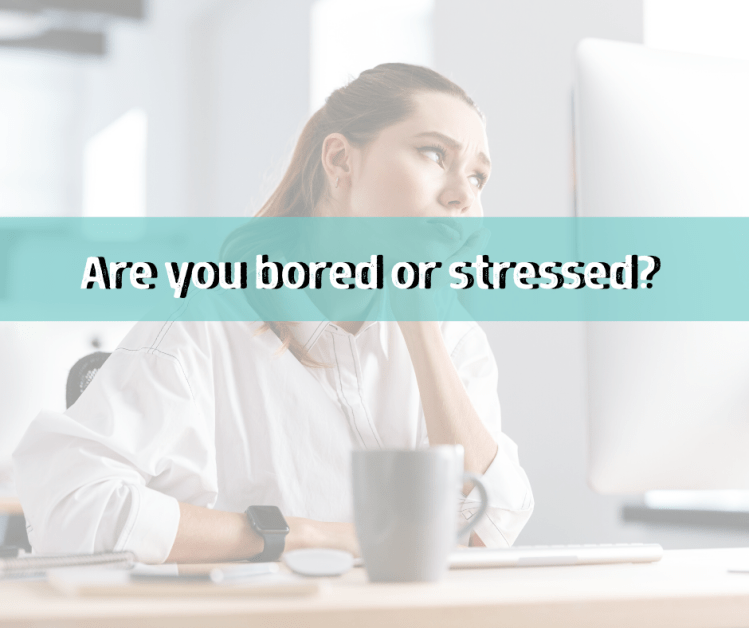 woman bored at desk, trying not to snack