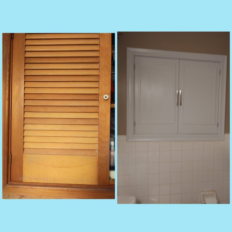 Before and after of DIY cover louver doors project